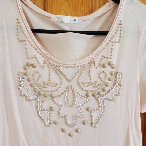 J. Crew Pink Beaded T-Shirt Size M - Picture 2 of 5
